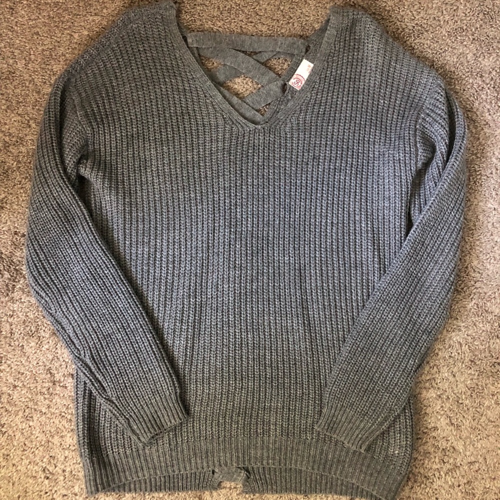 SO Juniors Gray V Neck Sweater